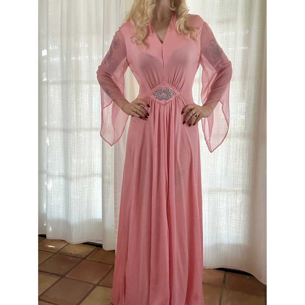 Vintage 60s pink angel sleeve princess evening dress costume